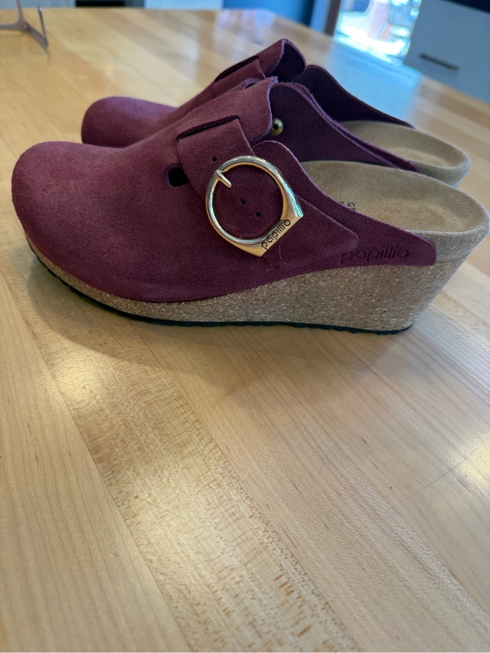 Birkenstock Fanny Suede Wedge Mule in Burgundy Red - Picture 7 of 7